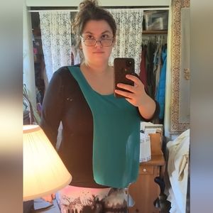 Women's Avant-Garde Asymmetrical Top Black and Teal